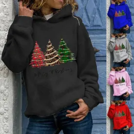 Merry Christmas tree Cashmere hoodie sweater loose top