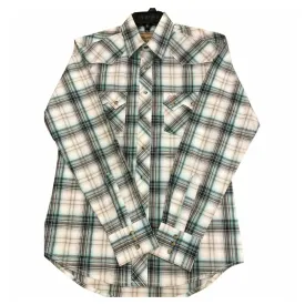 MV4015Q Wrangler Retro Men's Aqua, White, Tan & Black Plaid Long Sleeve Western Shirt