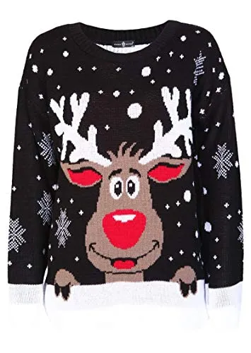 New Unisex Ladies Men Kids Christmas Jumper Reindeer Snowflakes Knitted Xmas Long Sweater