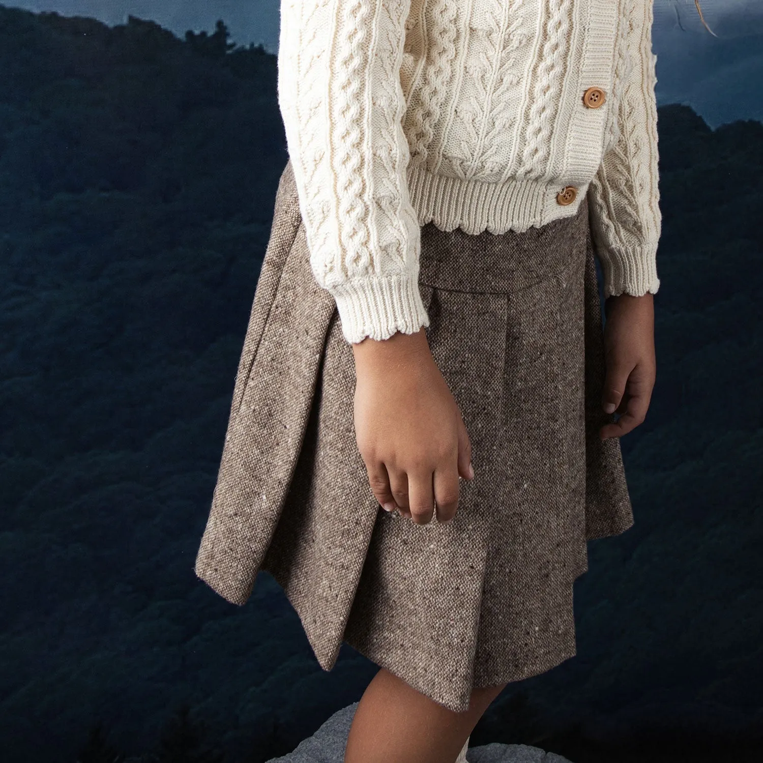 Noma Beige Tweed Pleated Skirt (NSK741)