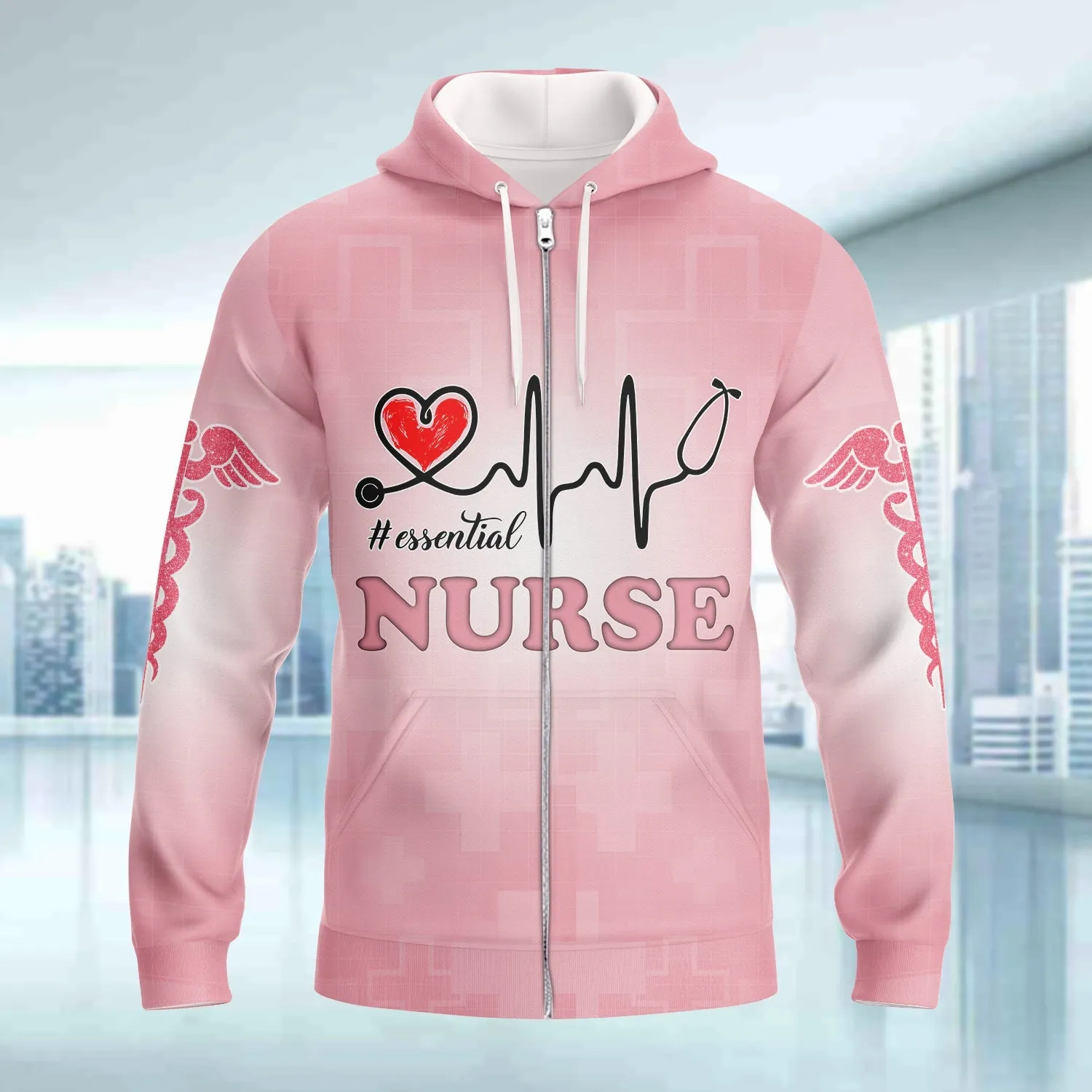 Nurse Essential Heartbeat Pink 3D Sweatshirt Hoodie Bomber, Idea Gift for Nurse Christmas