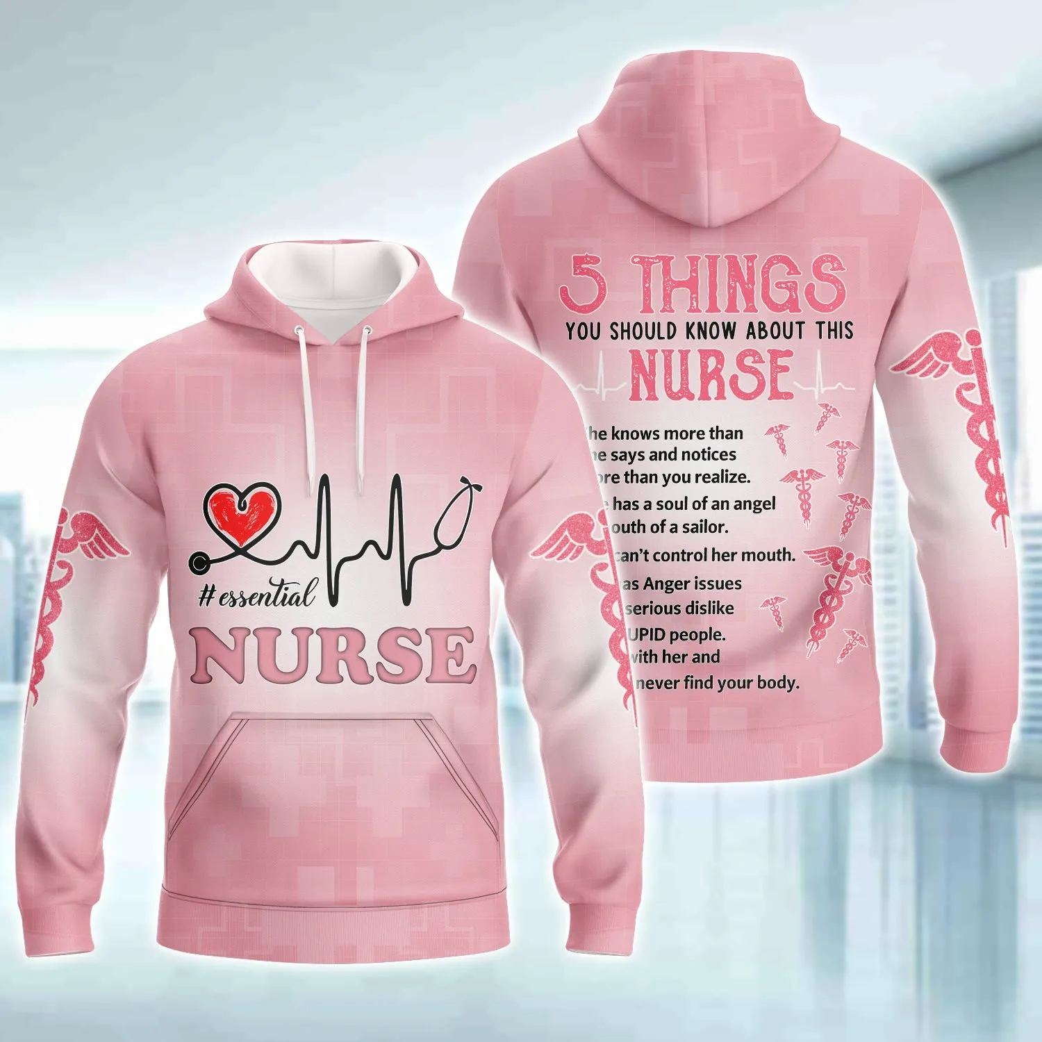 Nurse Essential Heartbeat Pink 3D Sweatshirt Hoodie Bomber, Idea Gift for Nurse Christmas