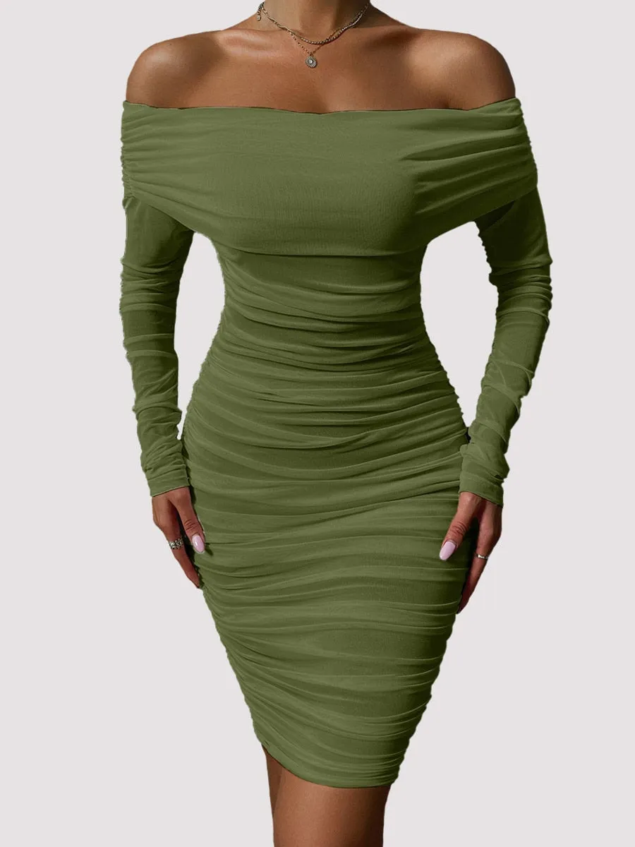 Off Shoulder Mesh Party Long Sleeve Dress