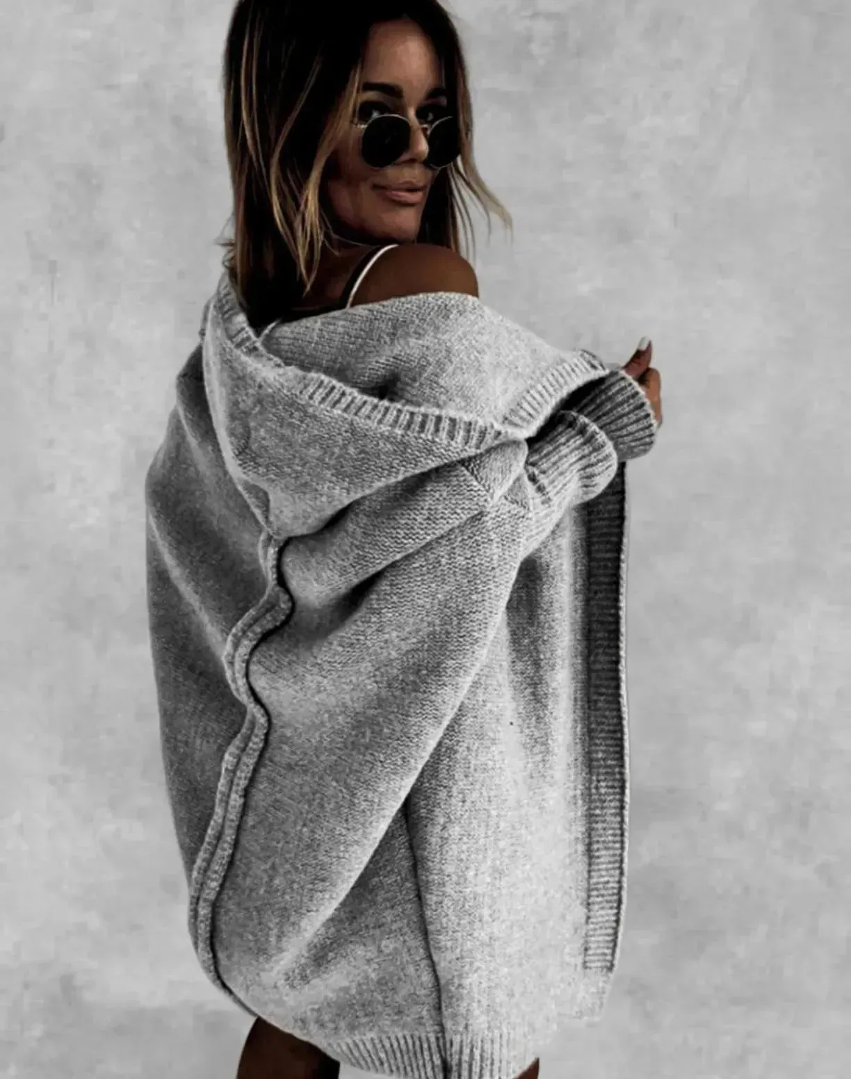 Oversized Head cover Knitted Long Kimono Cashmere Cardigan for Women