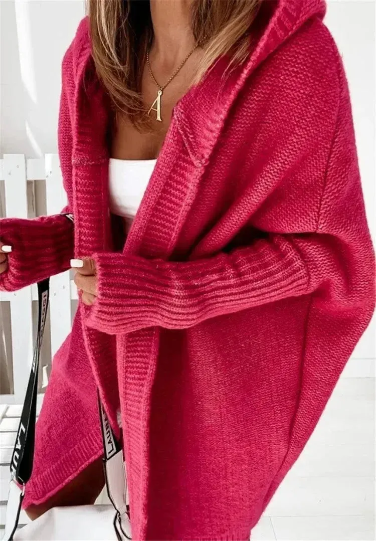 Oversized Head cover Knitted Long Kimono Cashmere Cardigan for Women