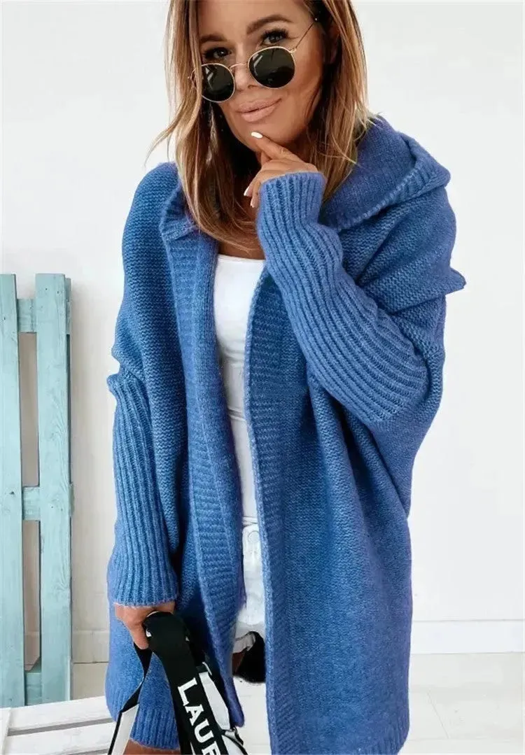 Oversized Head cover Knitted Long Kimono Cashmere Cardigan for Women