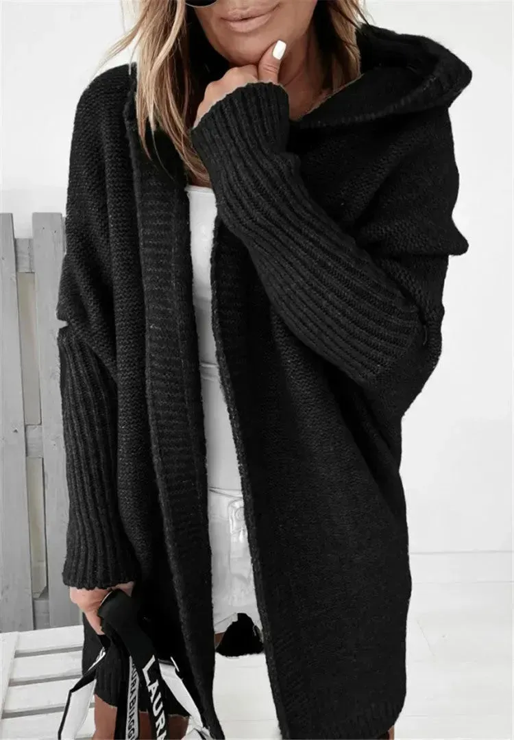 Oversized Head cover Knitted Long Kimono Cashmere Cardigan for Women