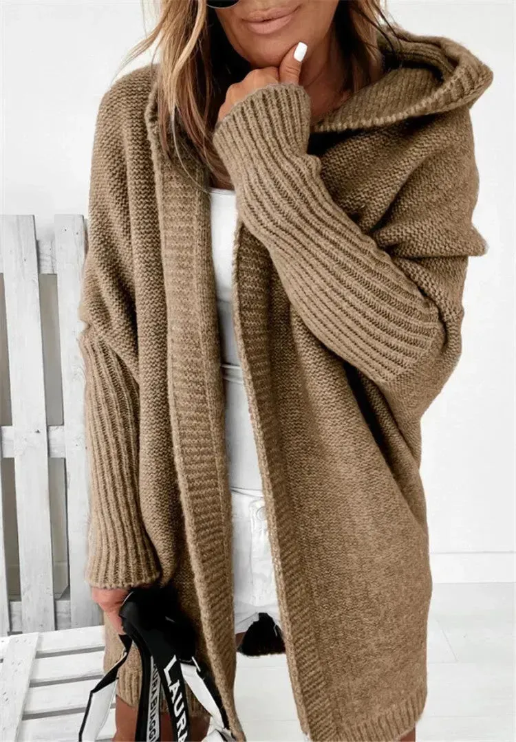 Oversized Head cover Knitted Long Kimono Cashmere Cardigan for Women