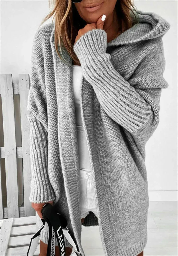 Oversized Head cover Knitted Long Kimono Cashmere Cardigan for Women