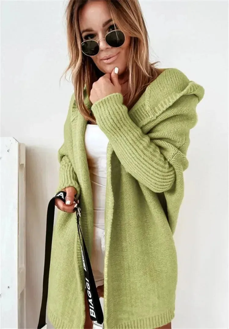 Oversized Head cover Knitted Long Kimono Cashmere Cardigan for Women