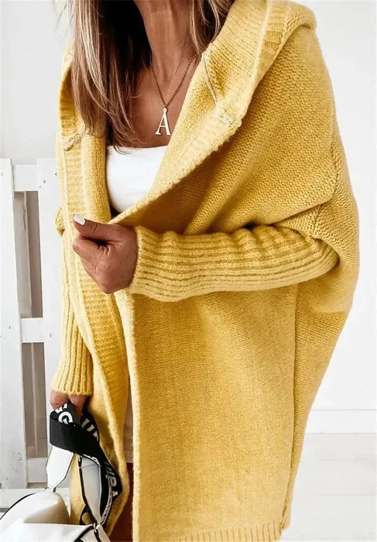 Oversized Head cover Knitted Long Kimono Cashmere Cardigan for Women