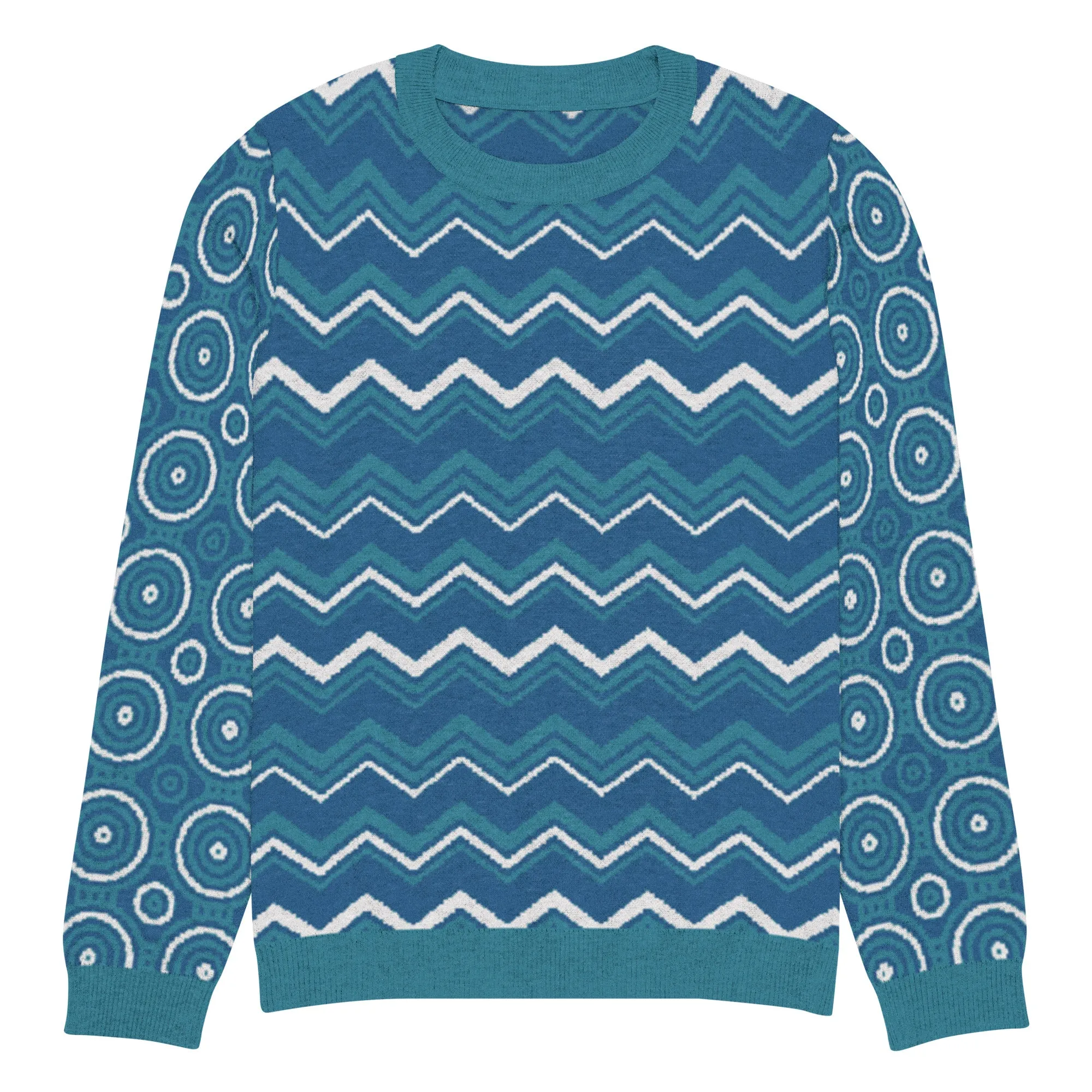 Paradise Blue Marine Chevron Print Knitted Crewneck Sweater