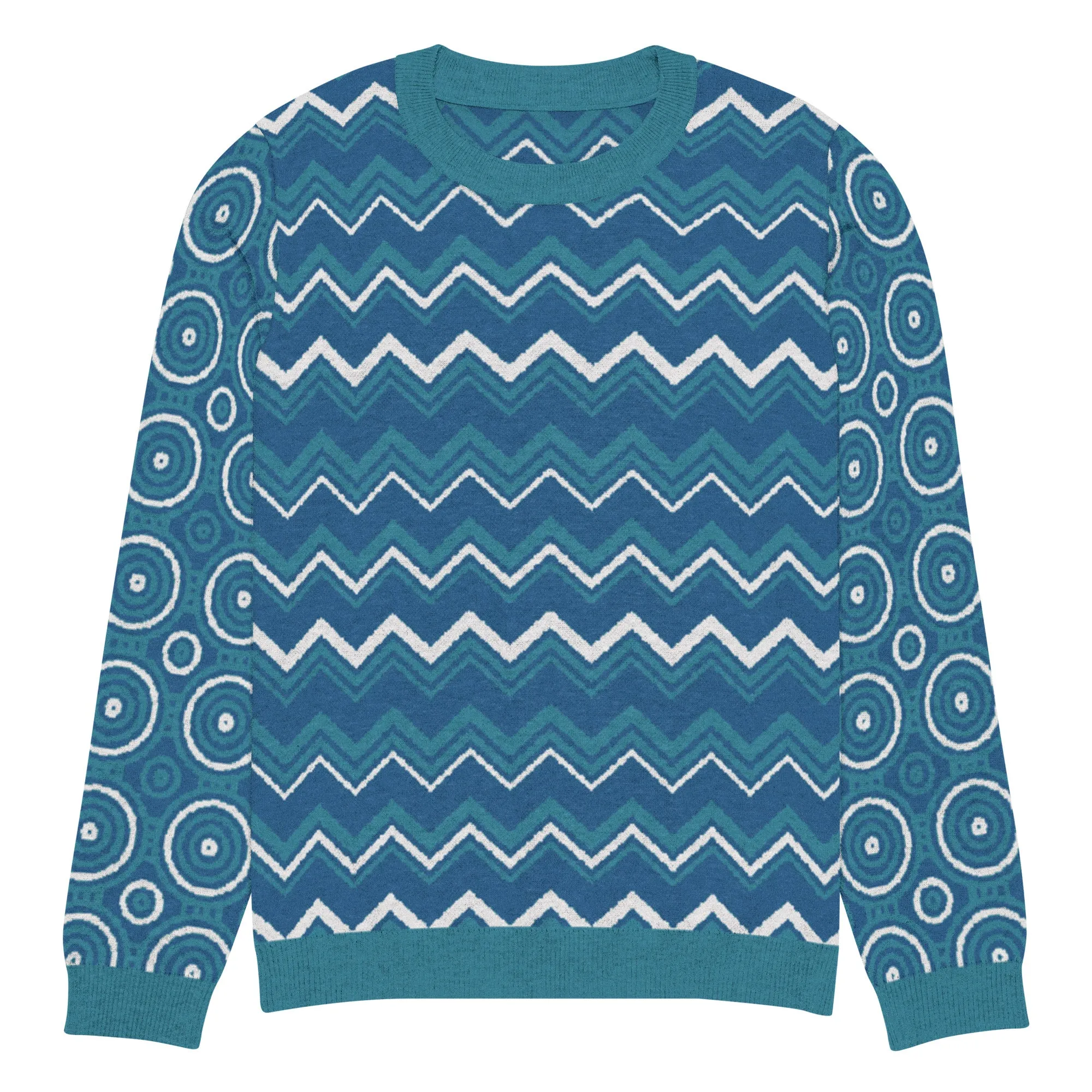 Paradise Blue Marine Chevron Print Knitted Crewneck Sweater