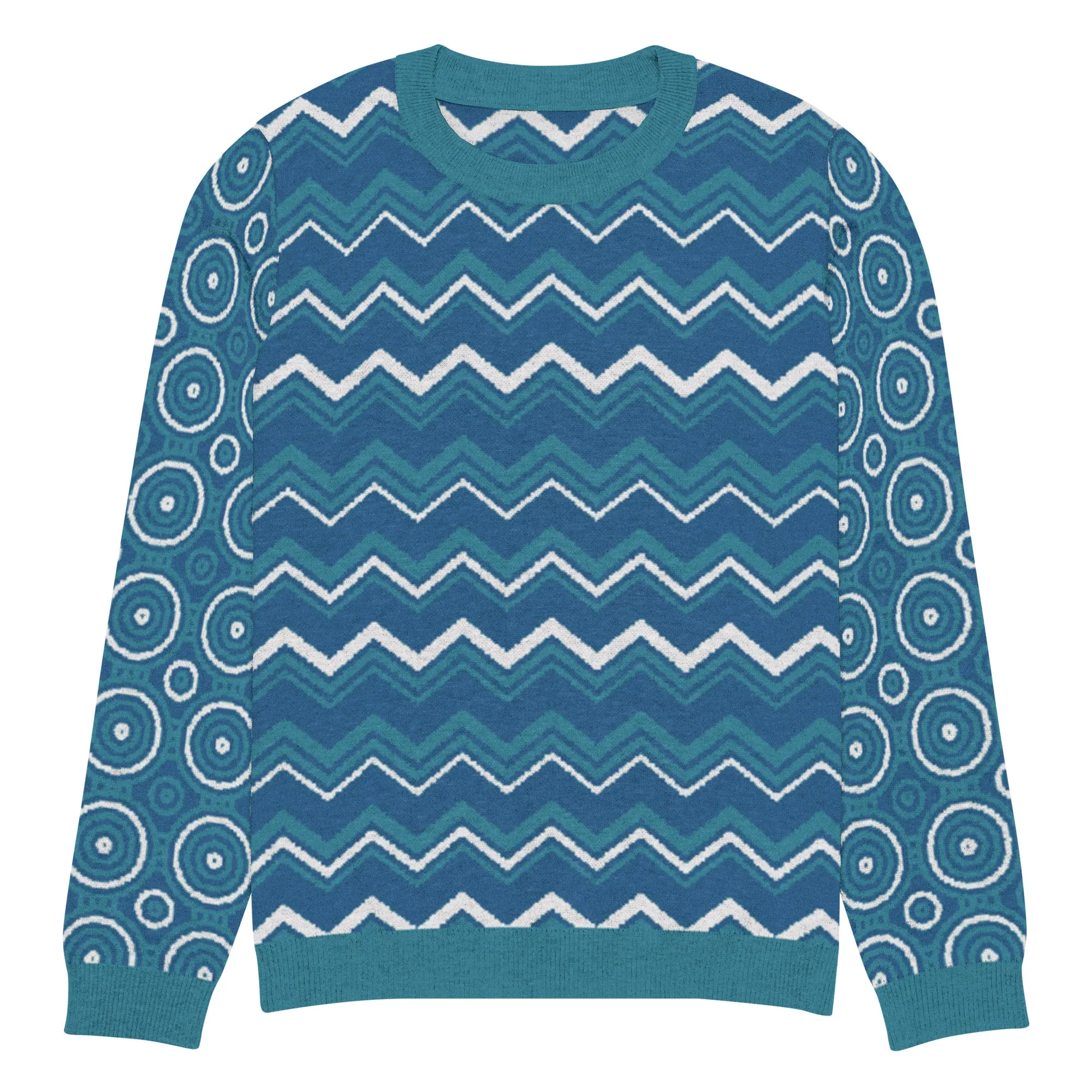 Paradise Blue Marine Chevron Print Knitted Crewneck Sweater