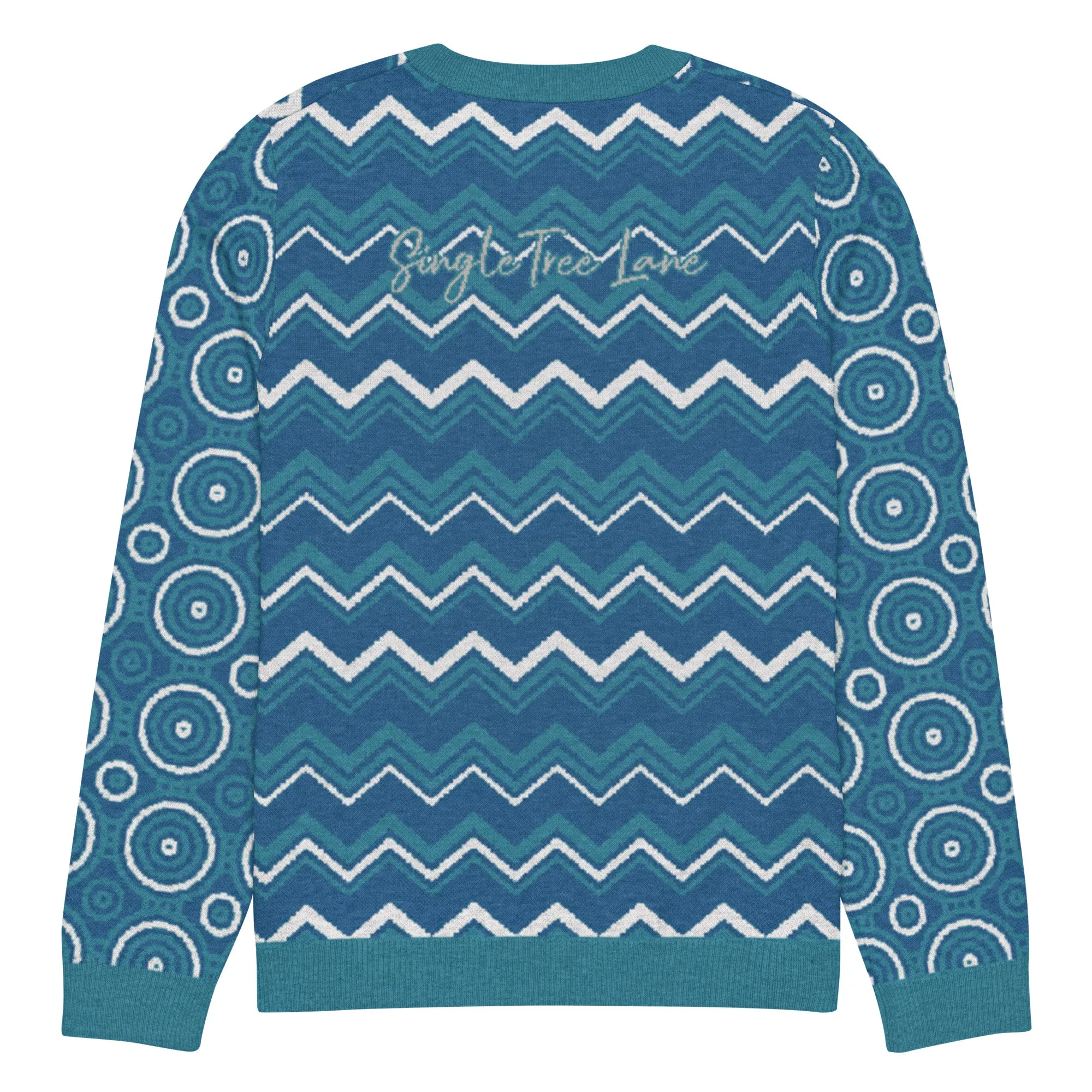 Paradise Blue Marine Chevron Print Knitted Crewneck Sweater