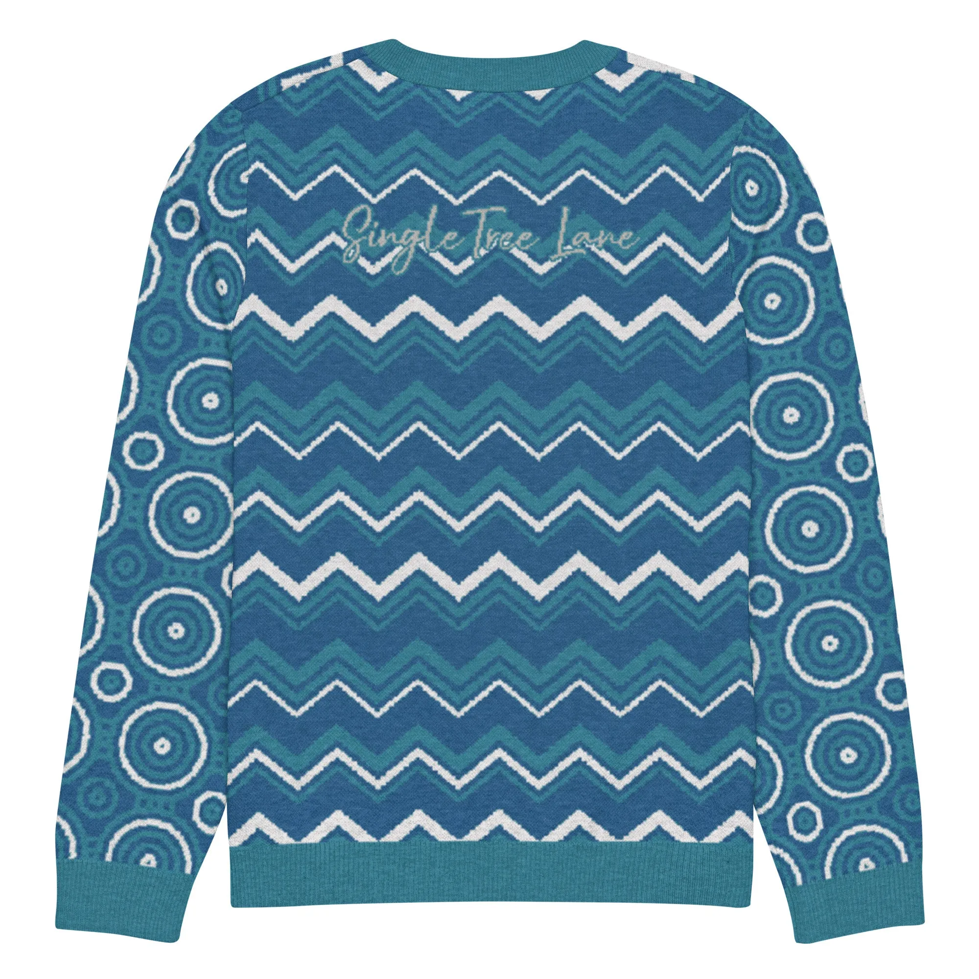 Paradise Blue Marine Chevron Print Knitted Crewneck Sweater