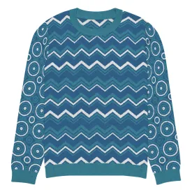 Paradise Blue Marine Chevron Print Knitted Crewneck Sweater