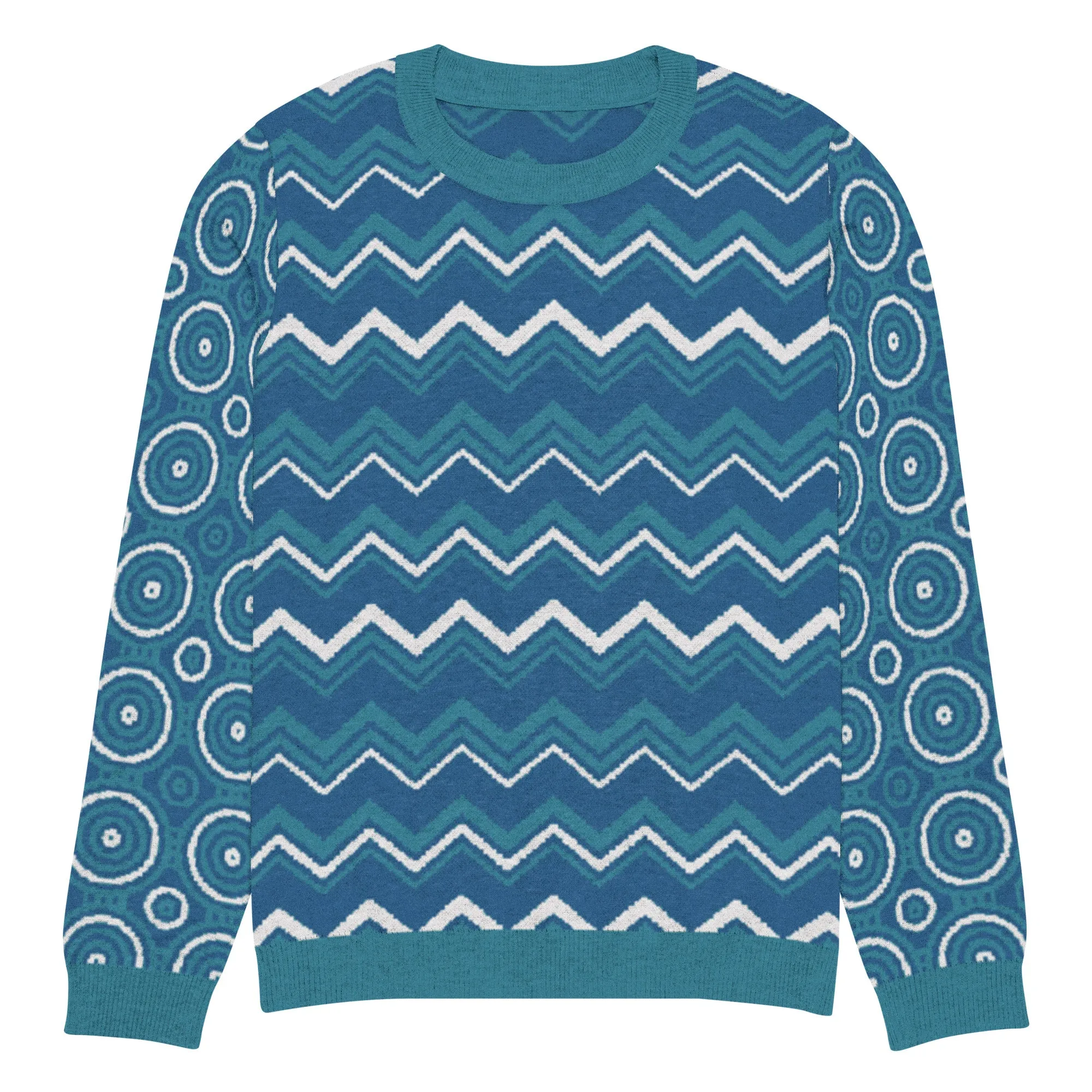 Paradise Blue Marine Chevron Print Knitted Crewneck Sweater