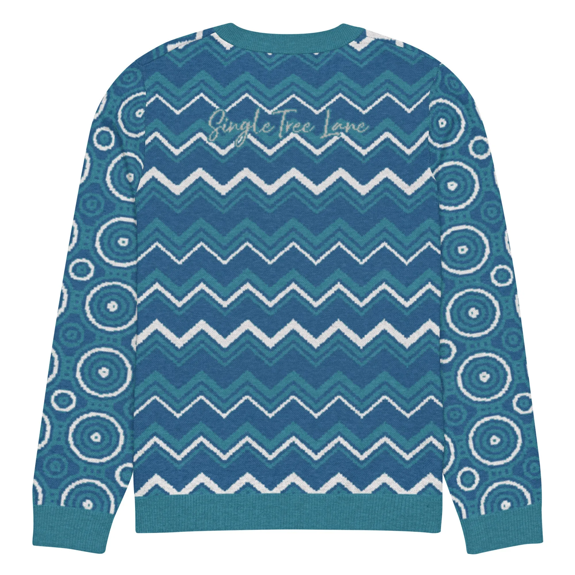 Paradise Blue Marine Chevron Print Knitted Crewneck Sweater