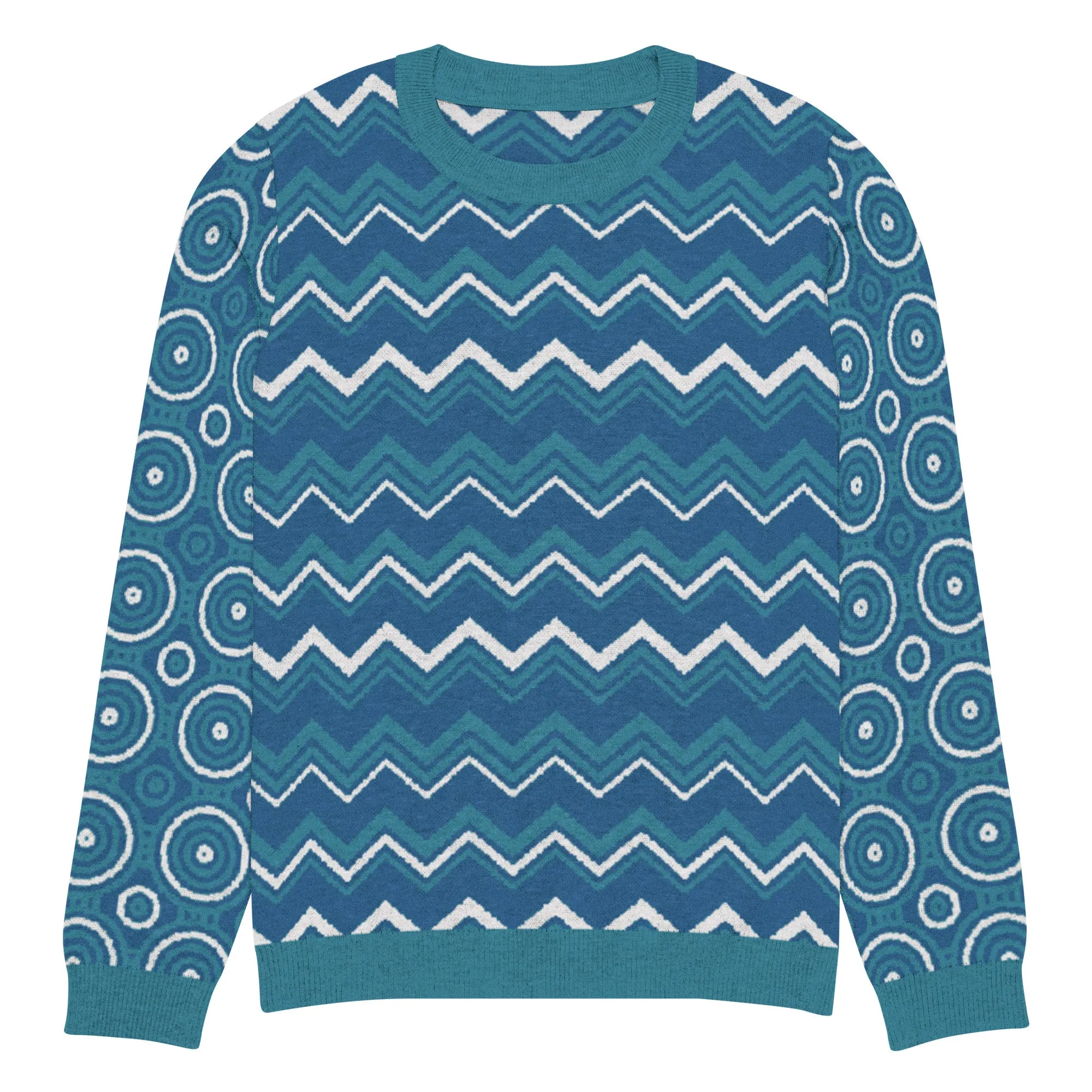 Paradise Blue Marine Chevron Print Knitted Crewneck Sweater