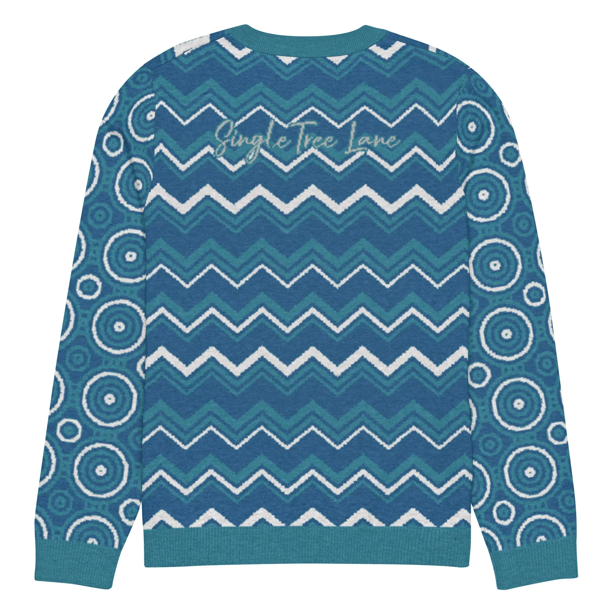 Paradise Blue Marine Chevron Print Knitted Crewneck Sweater