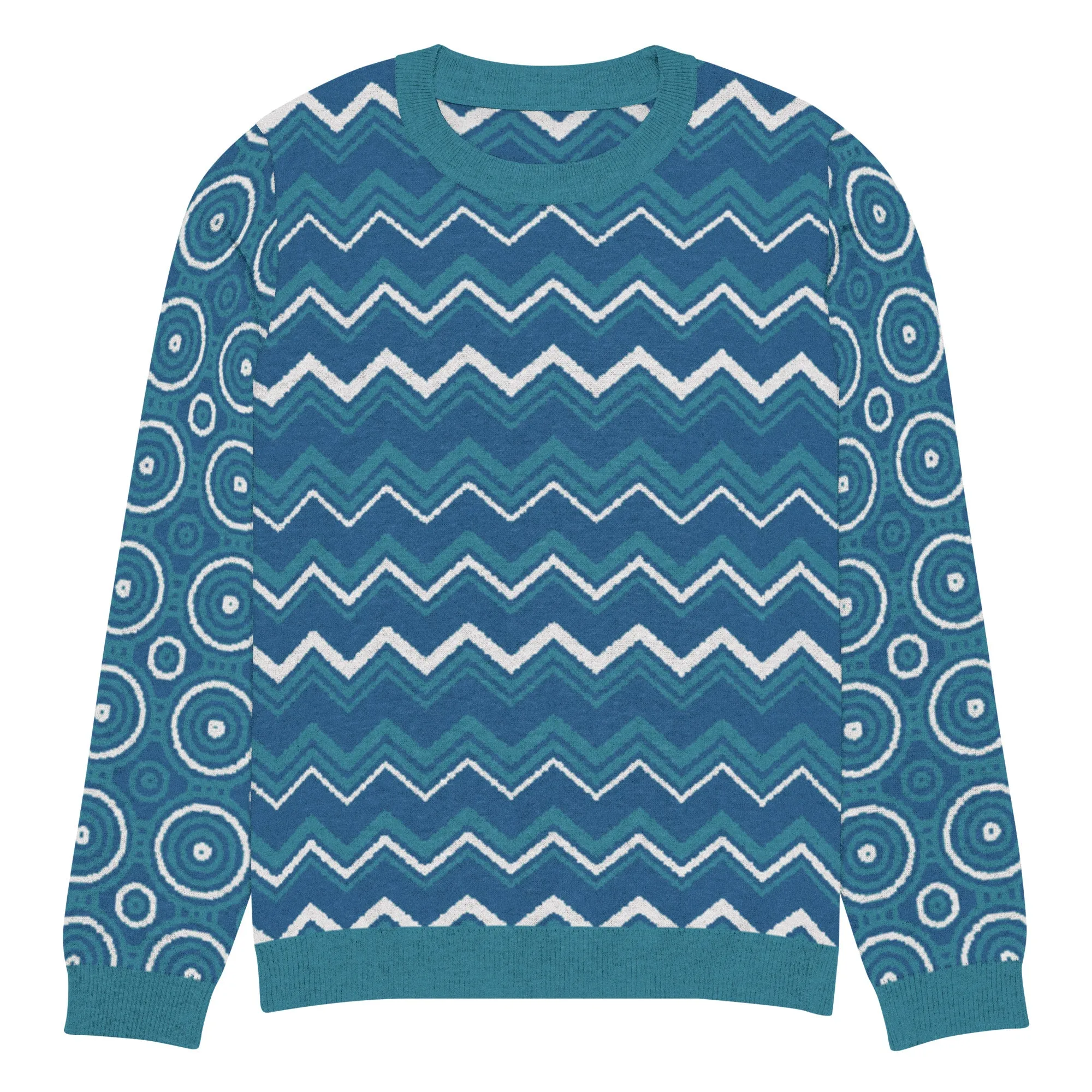 Paradise Blue Marine Chevron Print Knitted Crewneck Sweater