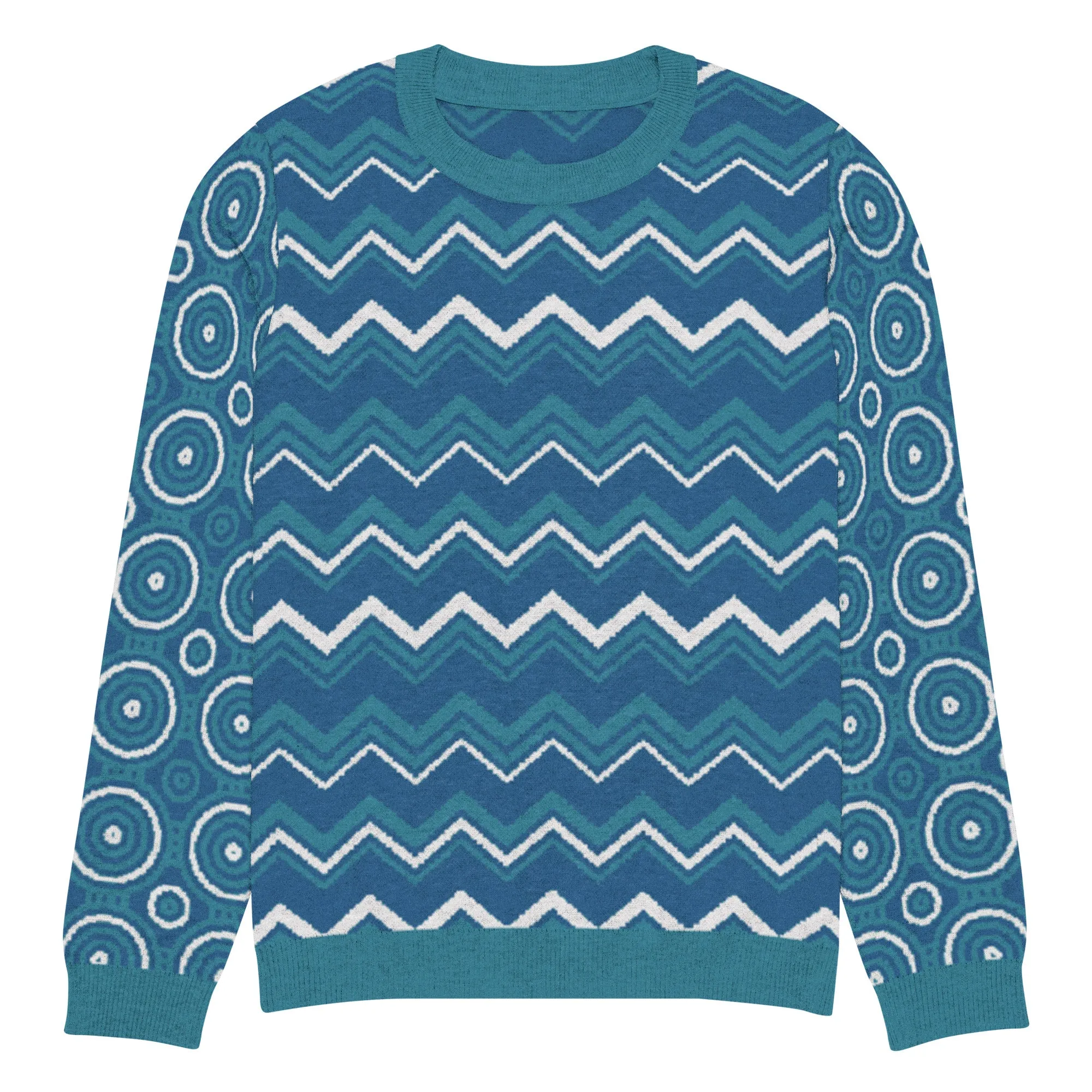 Paradise Blue Marine Chevron Print Knitted Crewneck Sweater