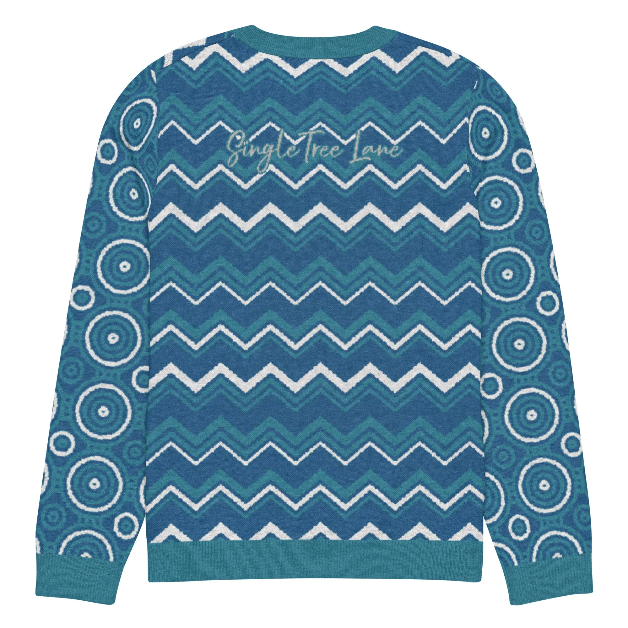 Paradise Blue Marine Chevron Print Knitted Crewneck Sweater