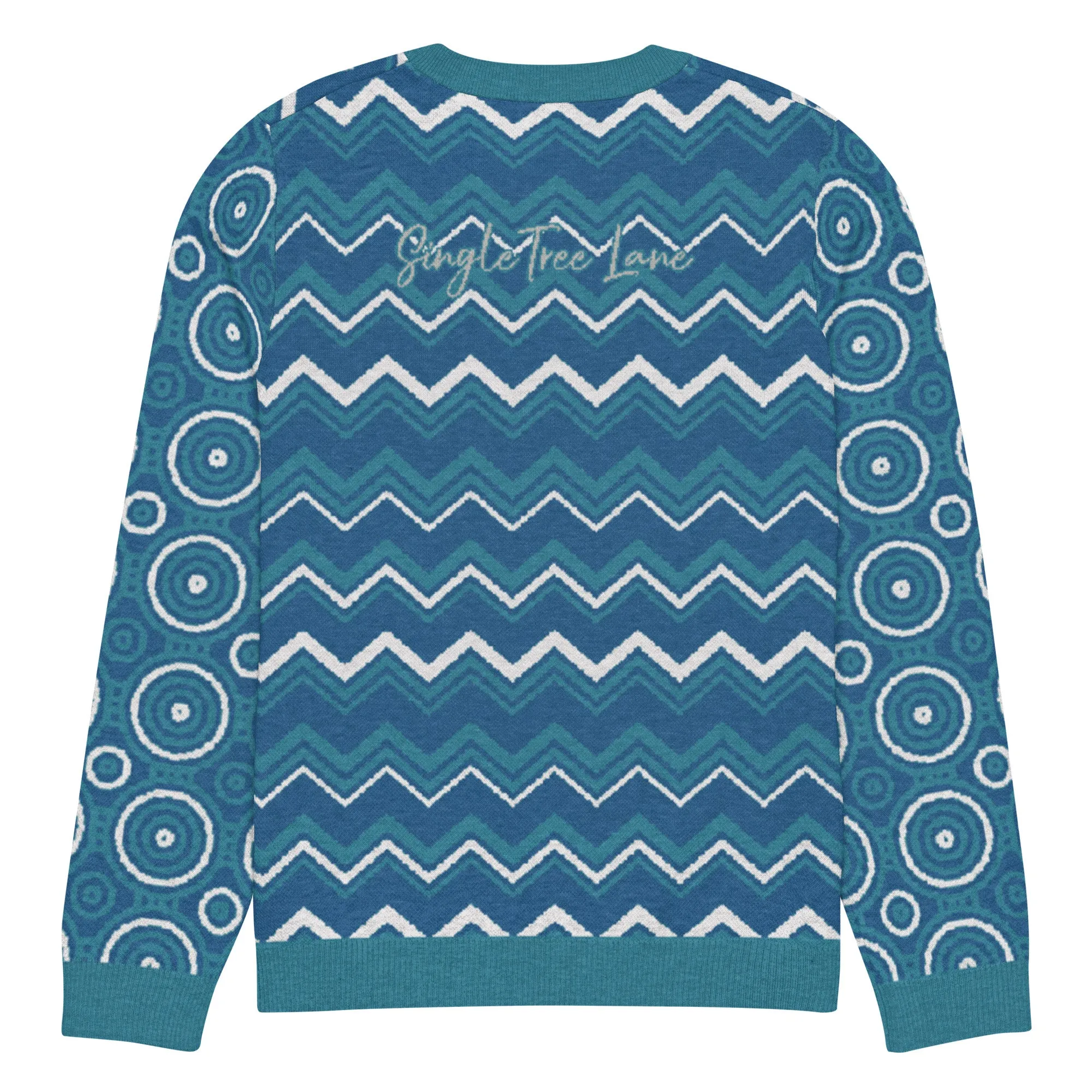 Paradise Blue Marine Chevron Print Knitted Crewneck Sweater