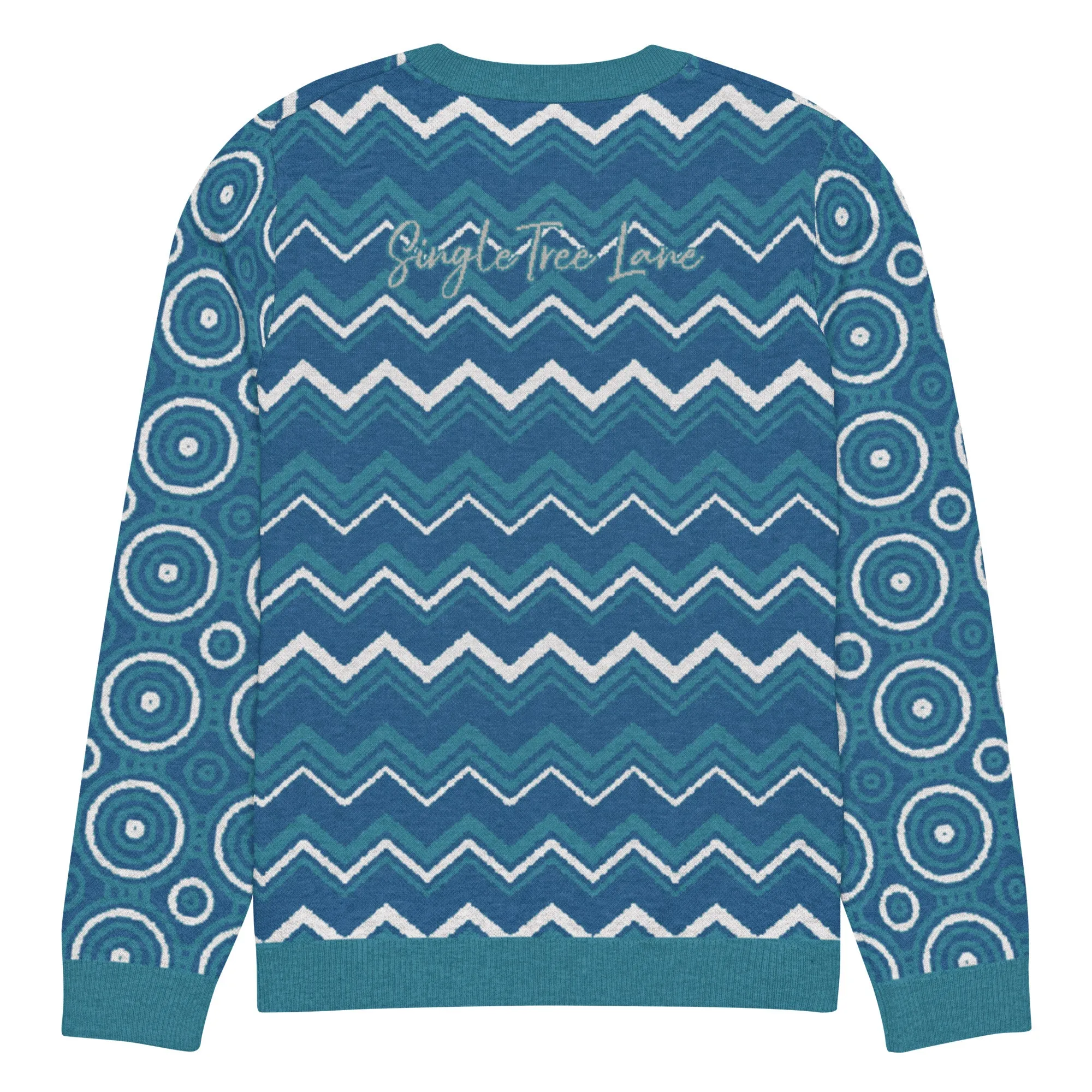 Paradise Blue Marine Chevron Print Knitted Crewneck Sweater