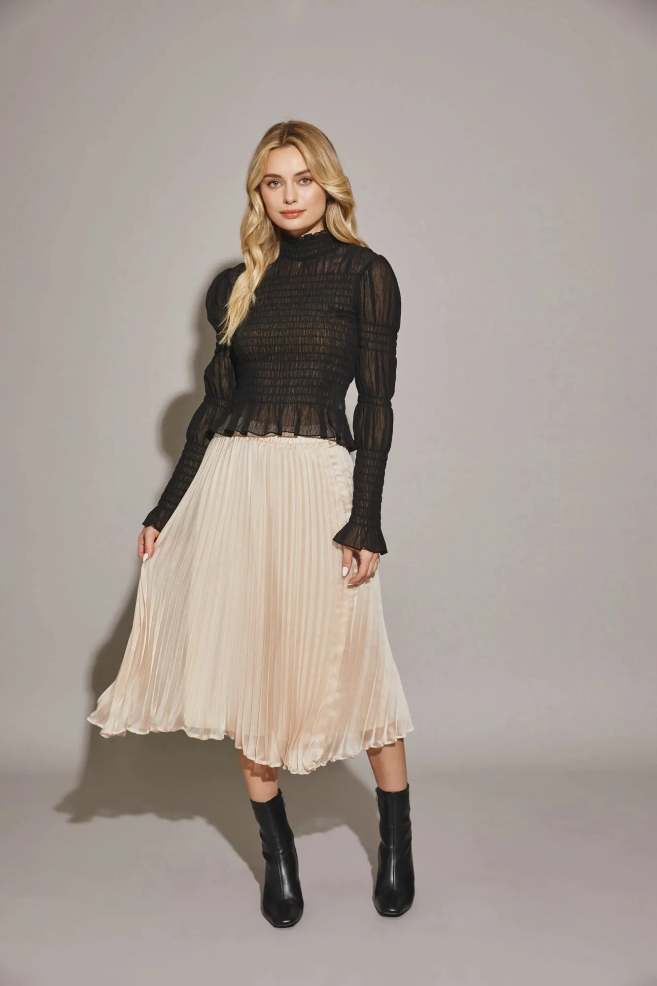 Pleated Banded Skirt in Champagne