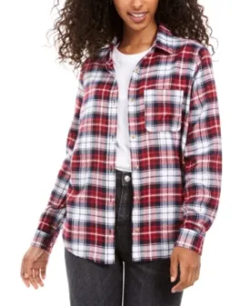 Polly Esther Junior's Plaid Utility Shirt -Red/Plaid Size X-Small