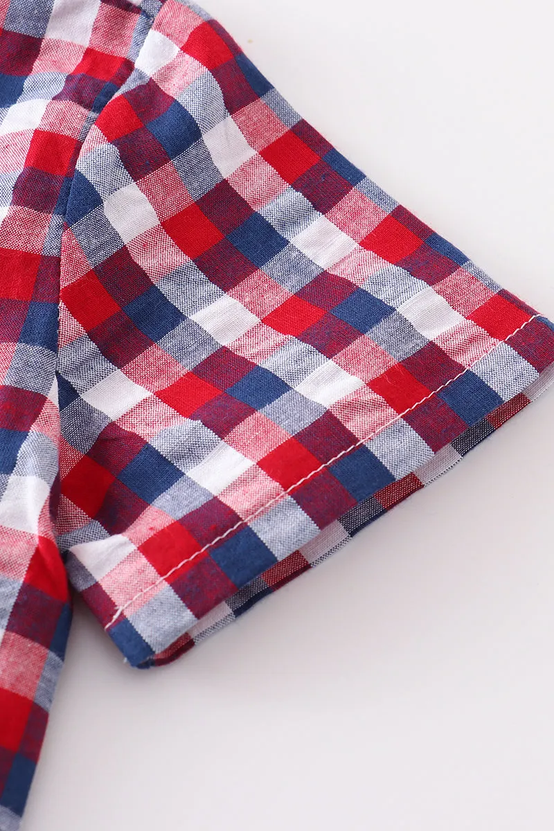 Premium Plaid patriotic flag button down boy shirt