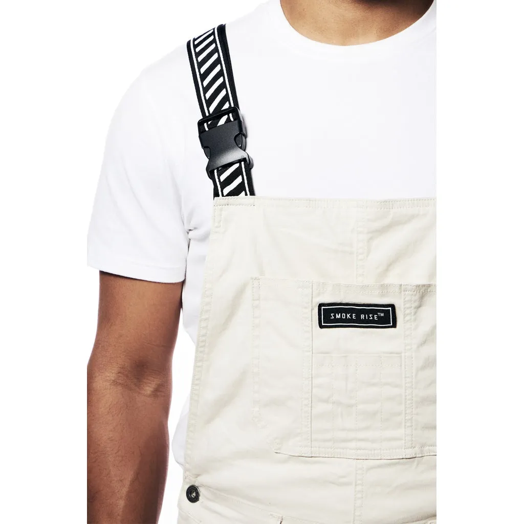 Printed Utility Twill Cargo Overalls - Latte