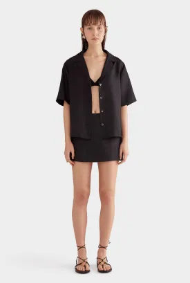 Relaxed Silk Camp Collar Shirt - Black