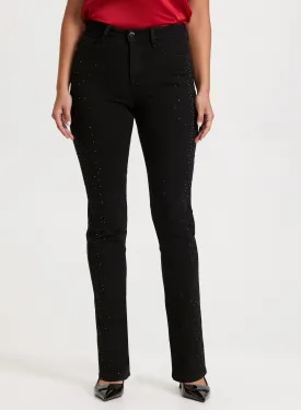 Rhinestone Trim Straight-Leg Jeans