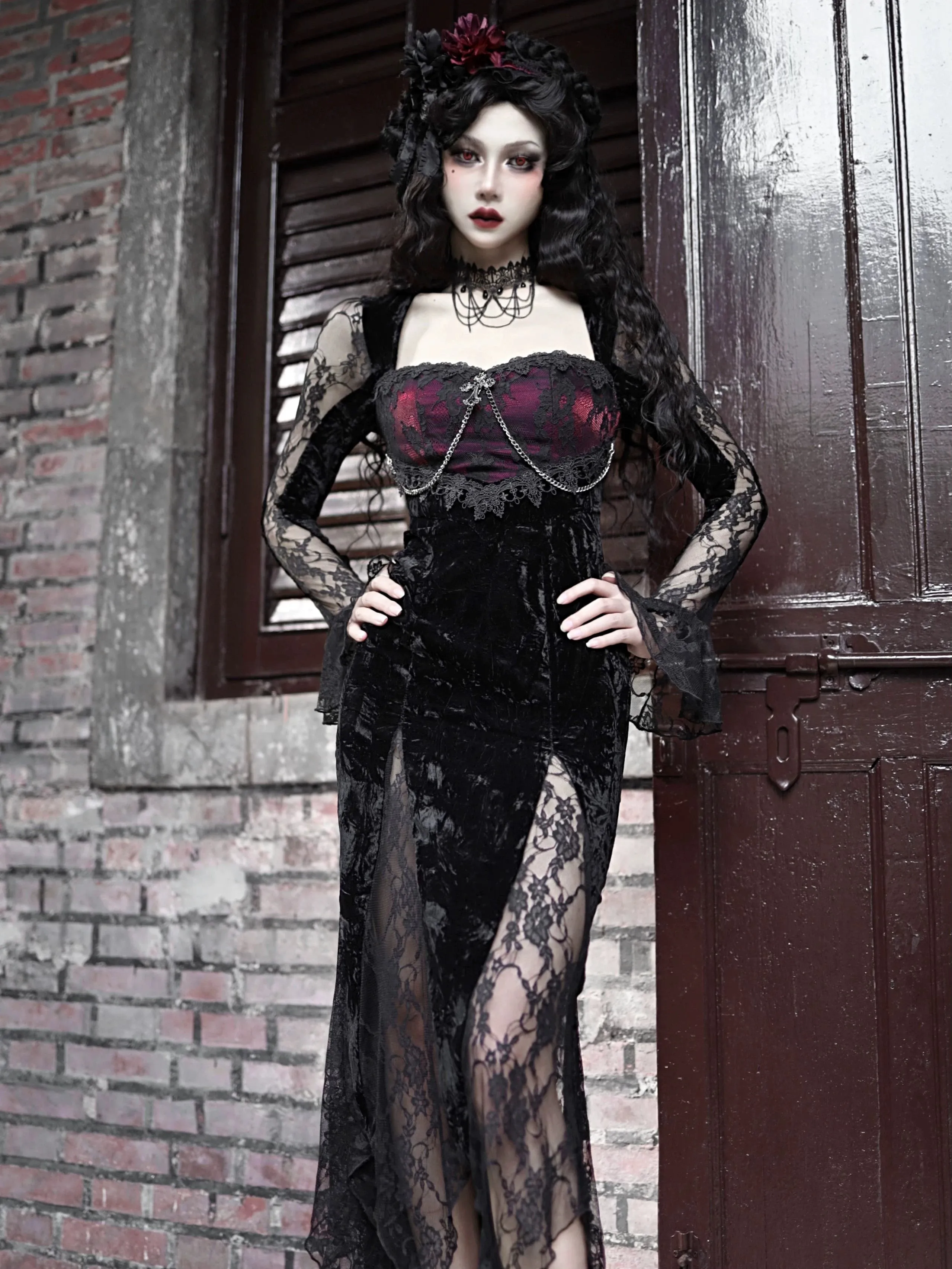 Rose Cemetery Gothic Fishtail Dress