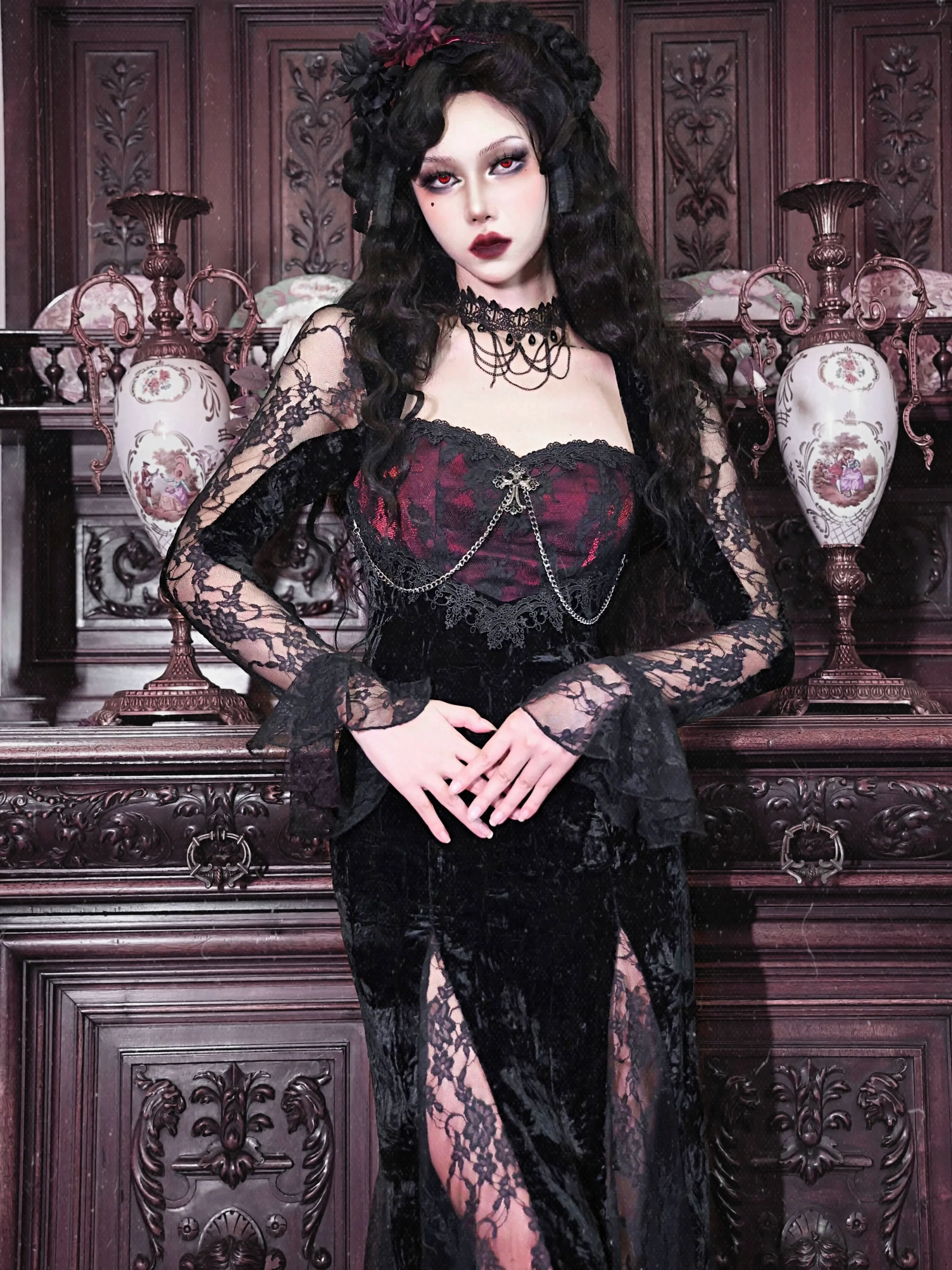 Rose Cemetery Gothic Fishtail Dress