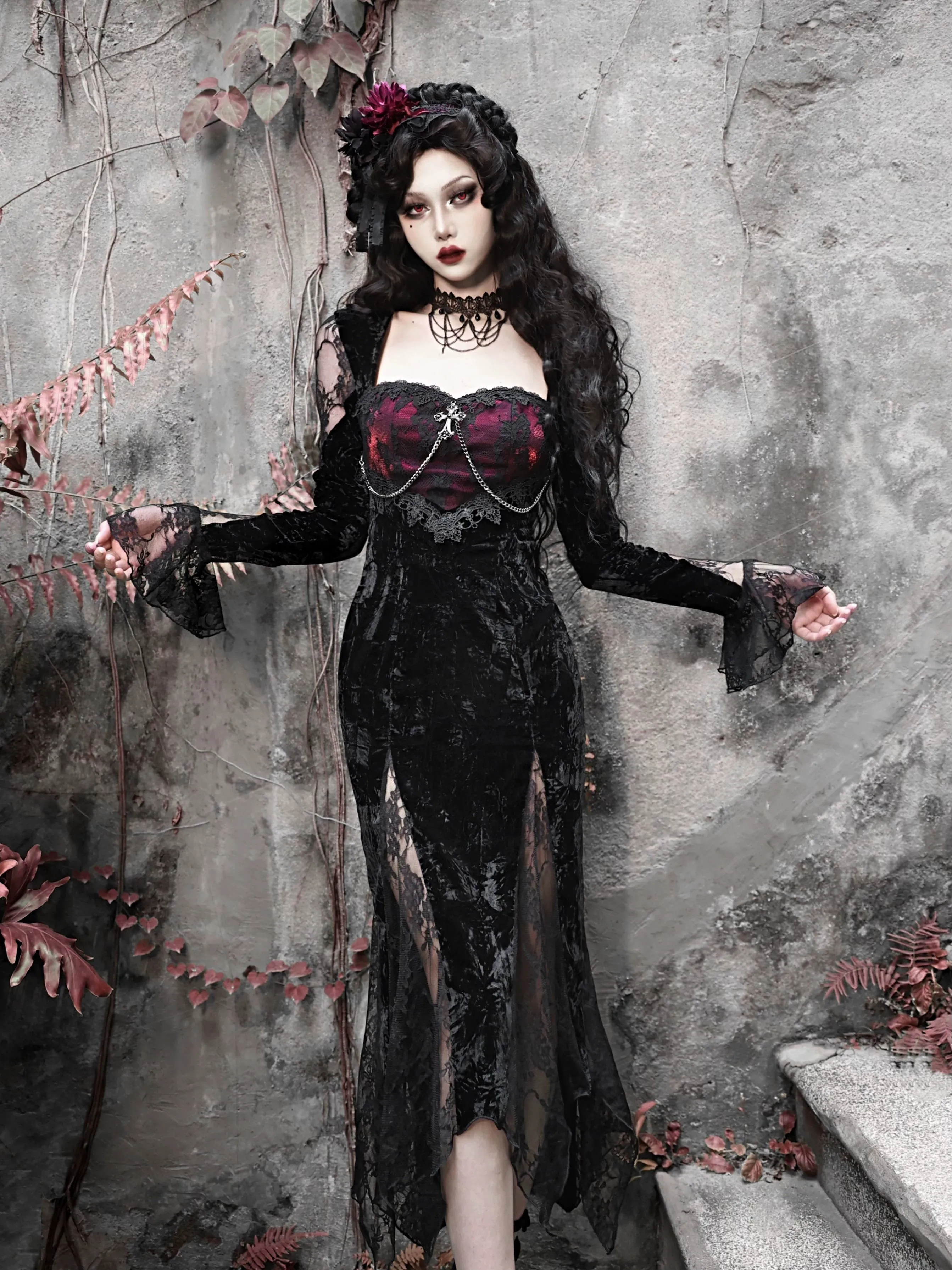 Rose Cemetery Gothic Fishtail Dress