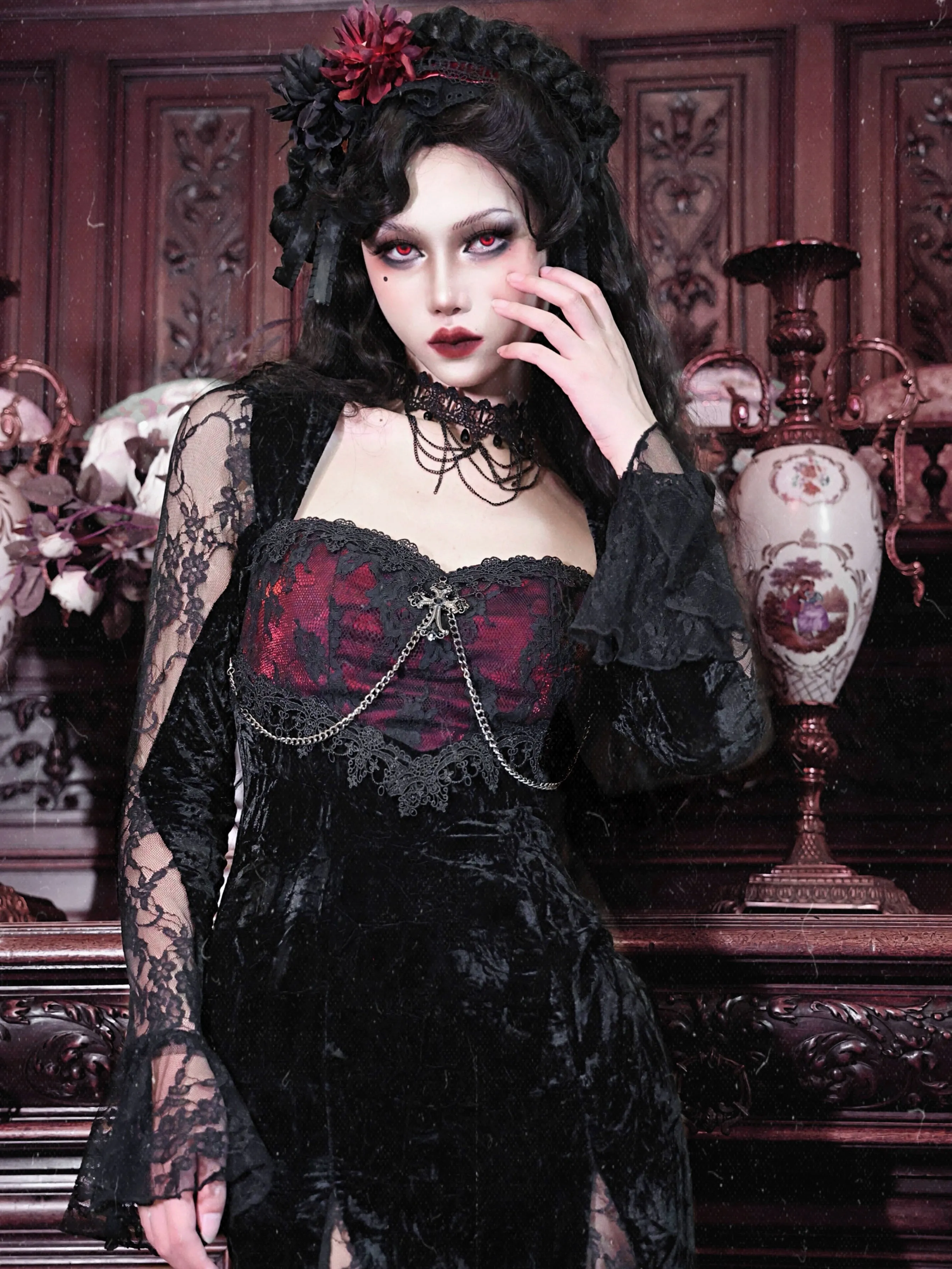 Rose Cemetery Gothic Fishtail Dress