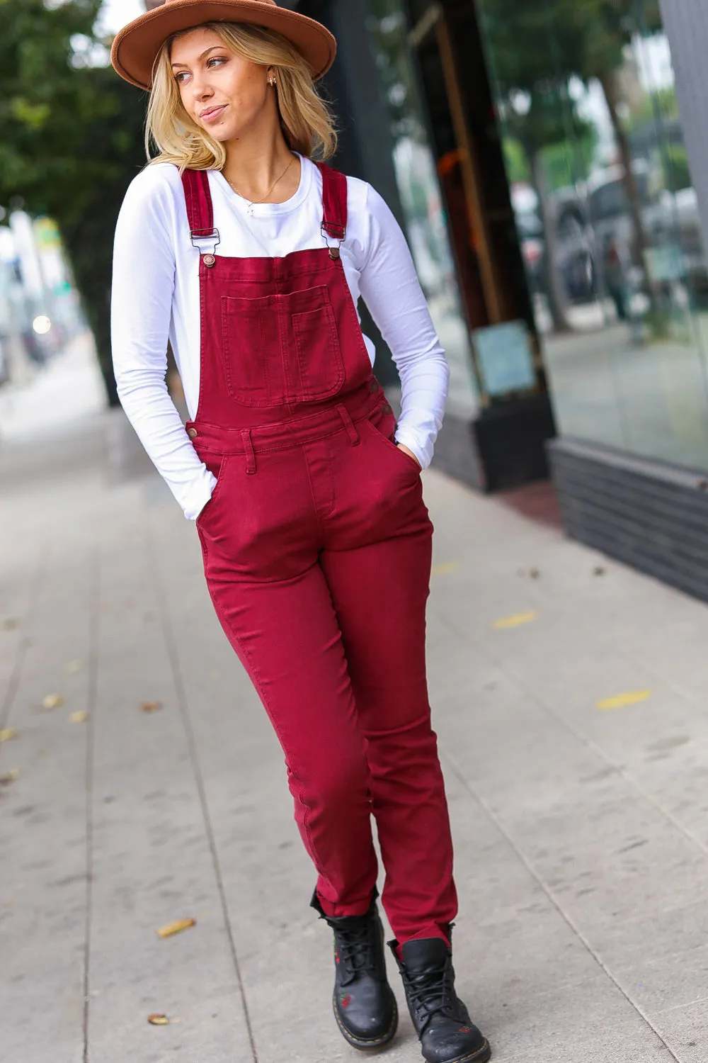 Scarlet High Waist Denim Double Cuff Overalls