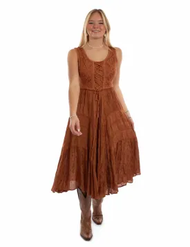 Scully Womens Full Length Lace-Up Rust 100% Rayon S/L Dress L