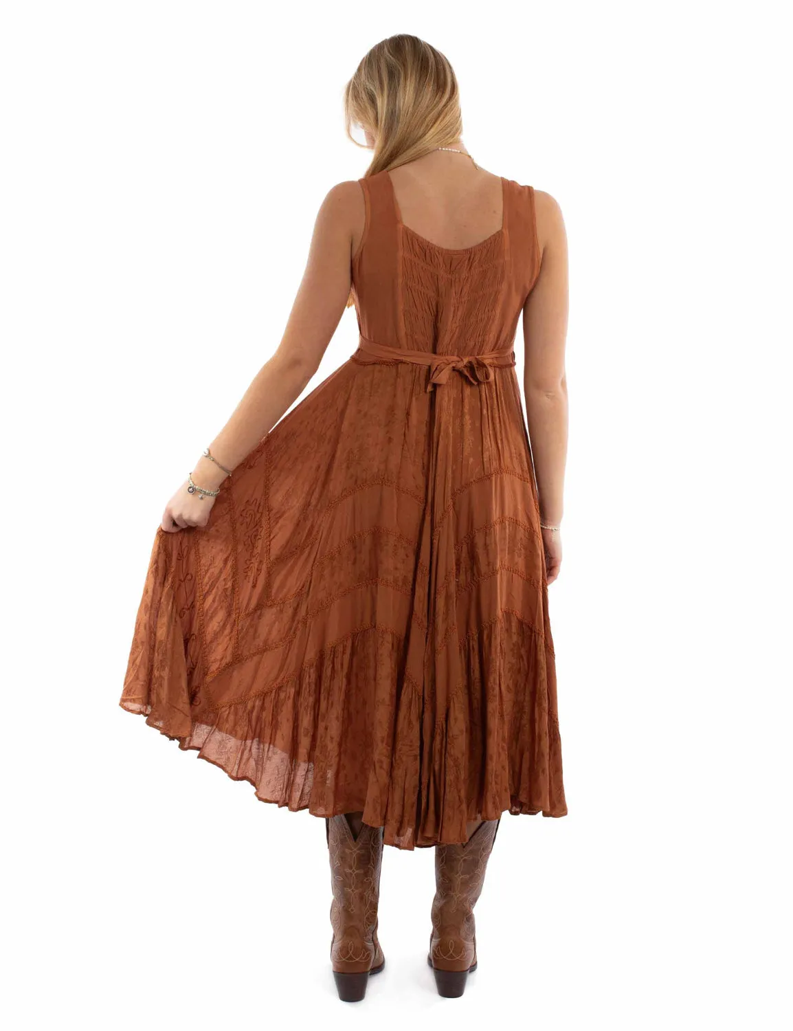 Scully Womens Full Length Lace-Up Rust 100% Rayon S/L Dress L