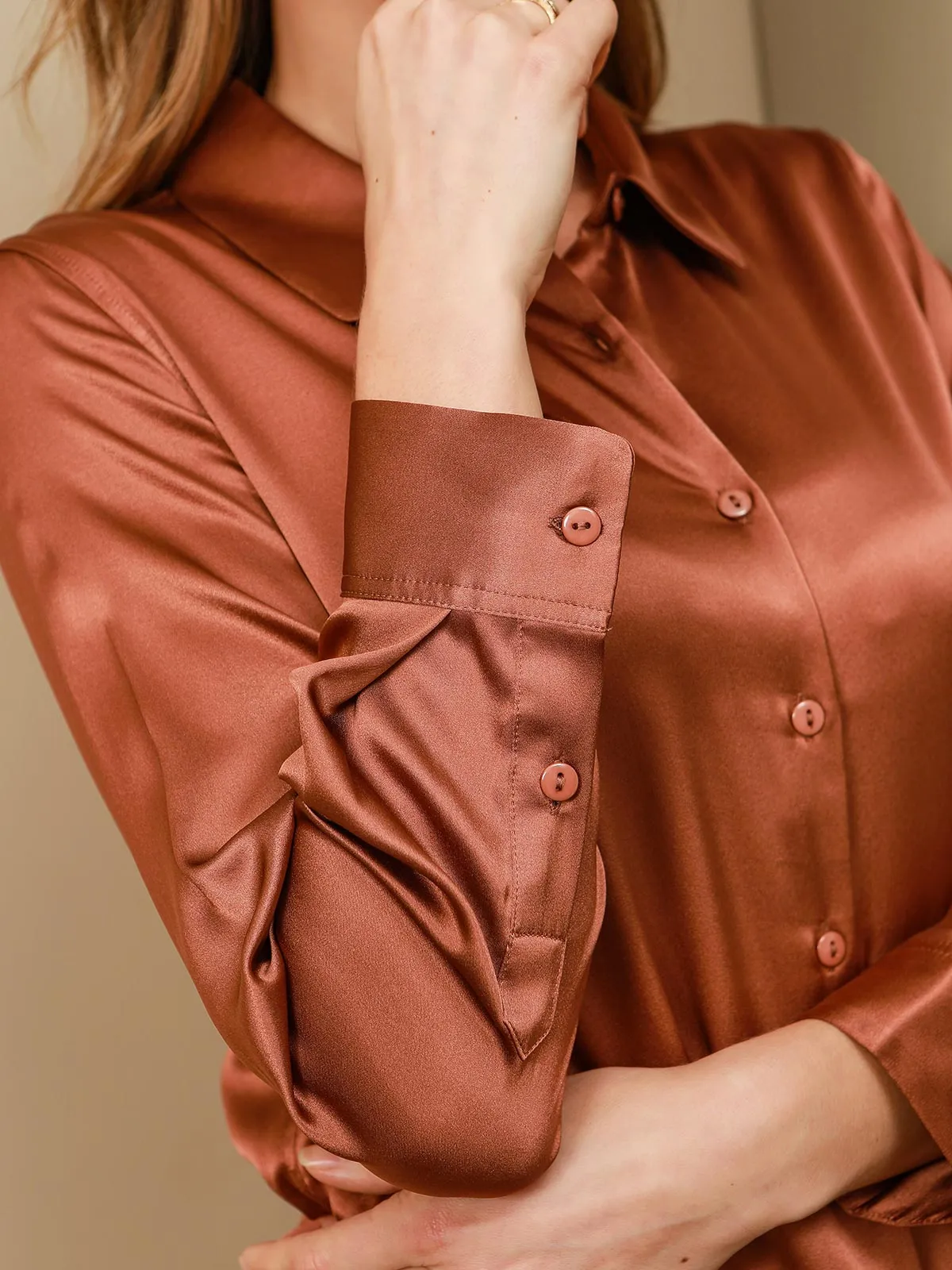 Silk Basic Military Lapel Blouse Shirt