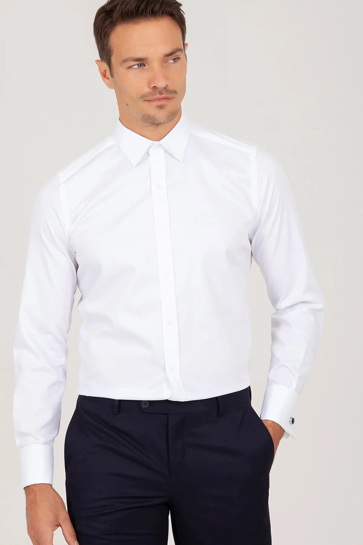 Slim Fit French Cuff White Dress Shirt