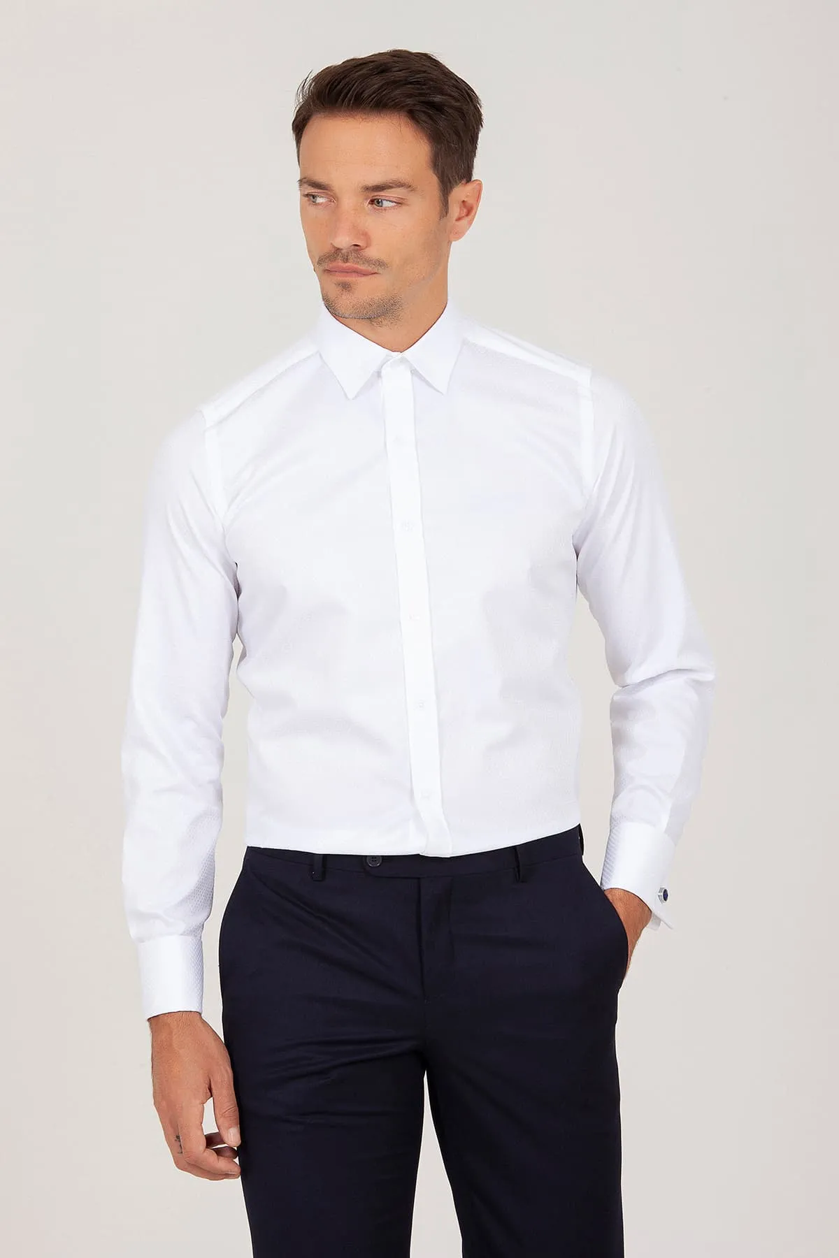 Slim Fit French Cuff White Dress Shirt