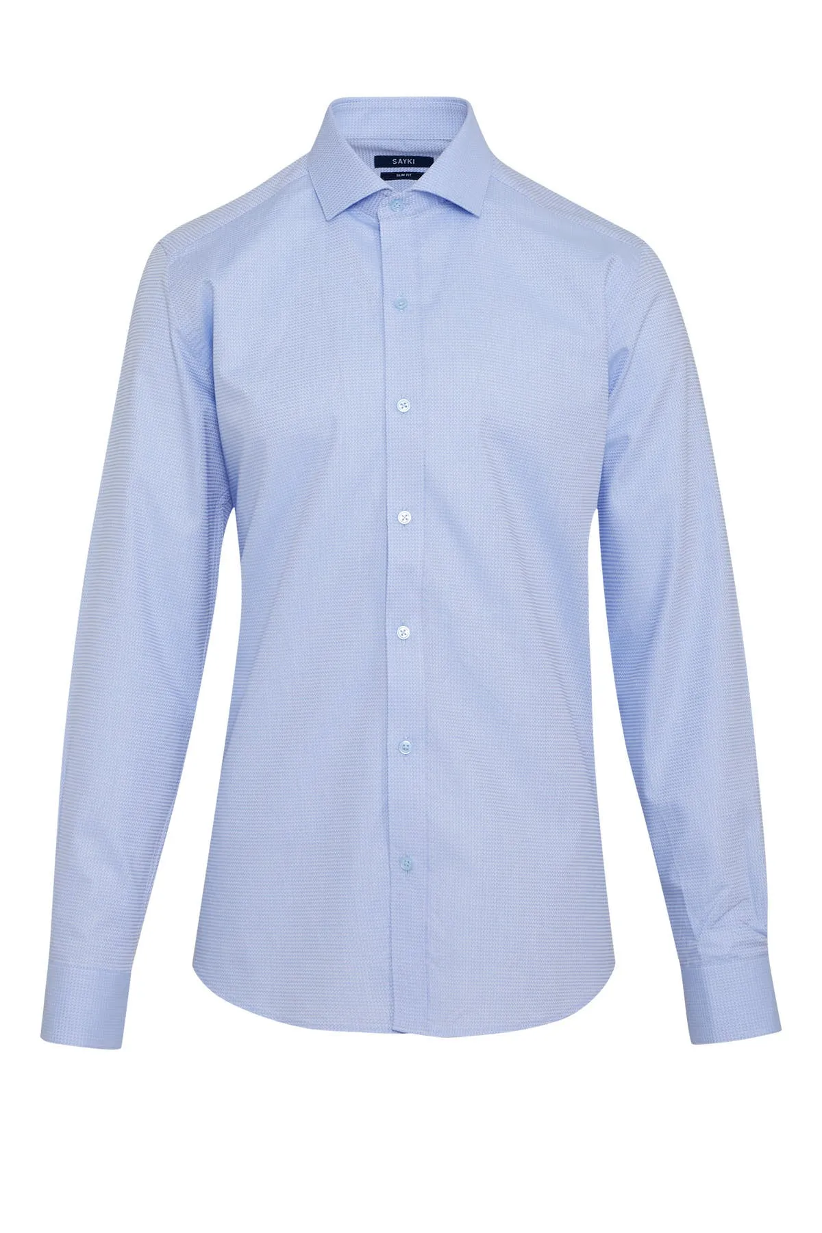 Slim Fit Long Sleeve 100% Cotton Blue Dress Shirt