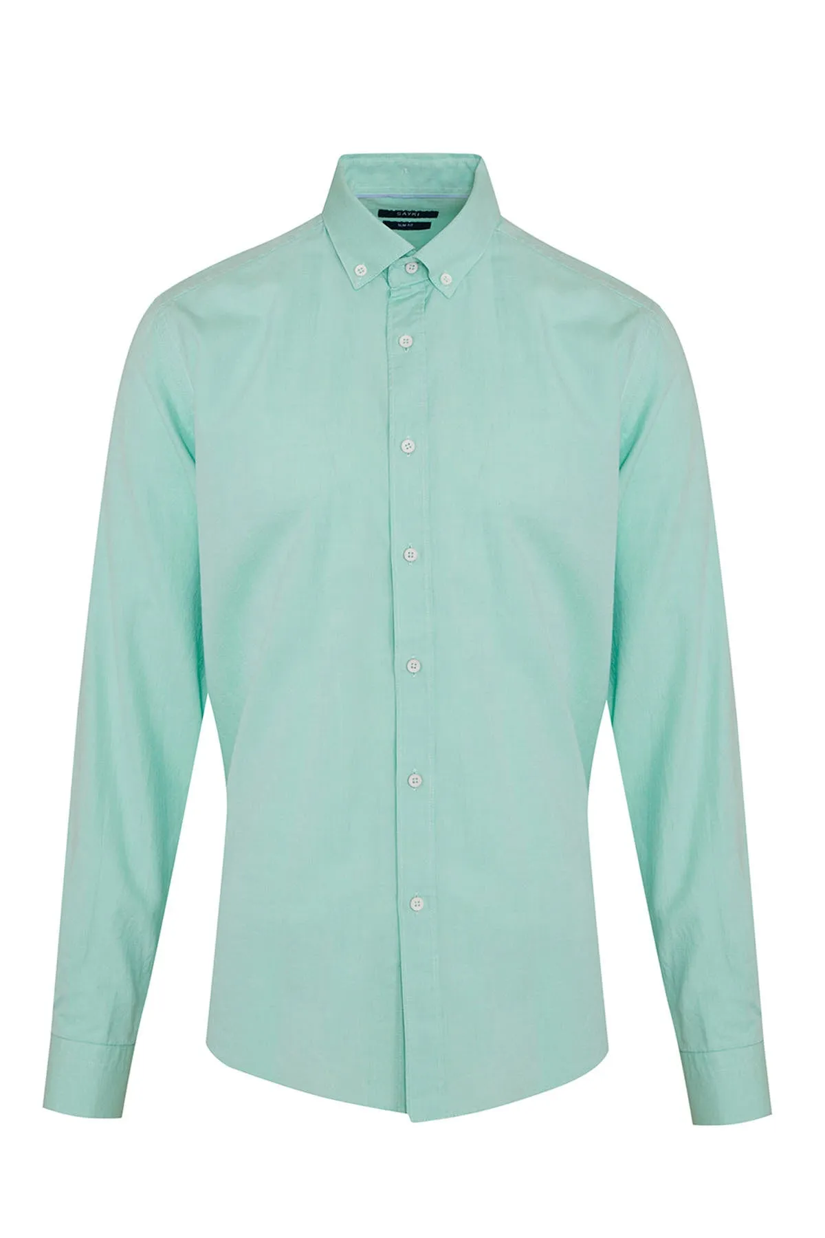 Slim Fit Long Sleeve Cotton Green Water Casual Shirt