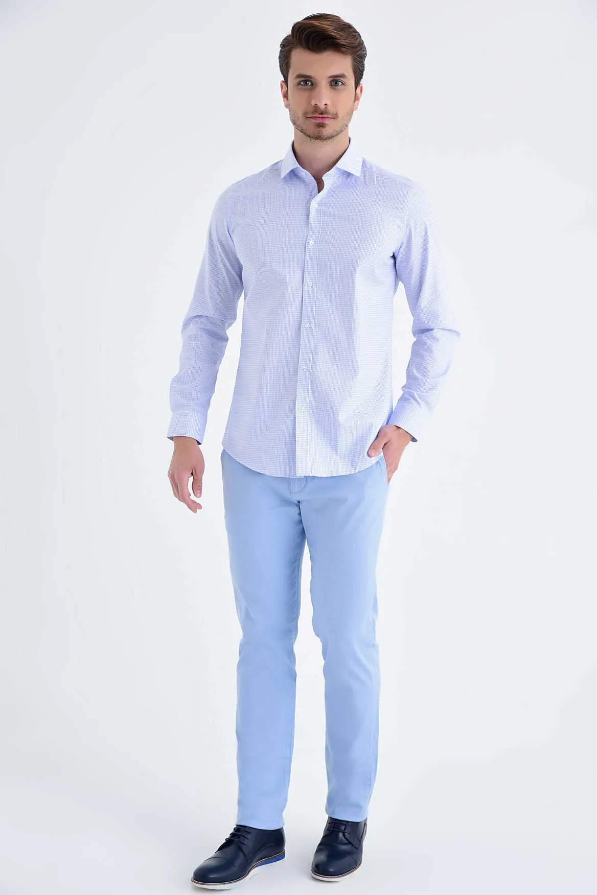 Slim Fit Patterned Cotton Casual Shirt, Blue D.