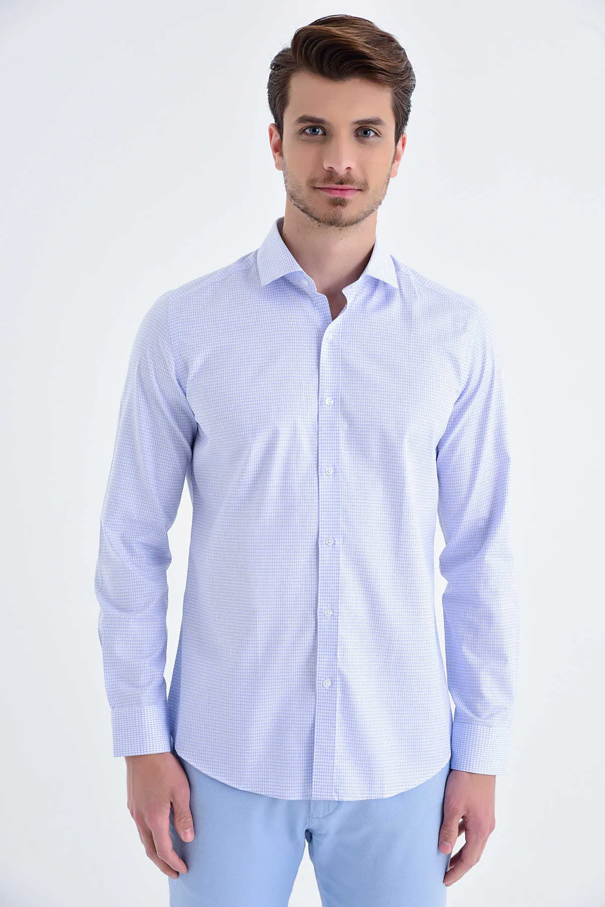 Slim Fit Patterned Cotton Casual Shirt, Blue D.